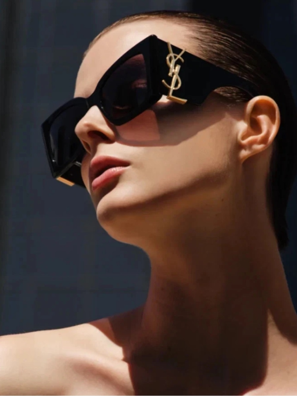 Authentic Saint Laurent Black Square Sunglasses with Subtle Gold Accents